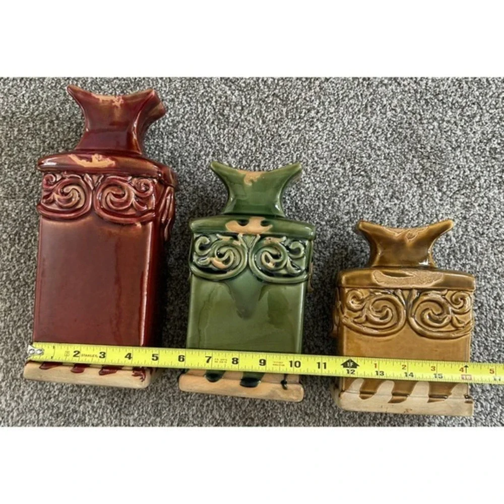 3-PC Decorative Glazed‎ Ceramic Bottle Vases Rectangular Pilar Shape Eccentric